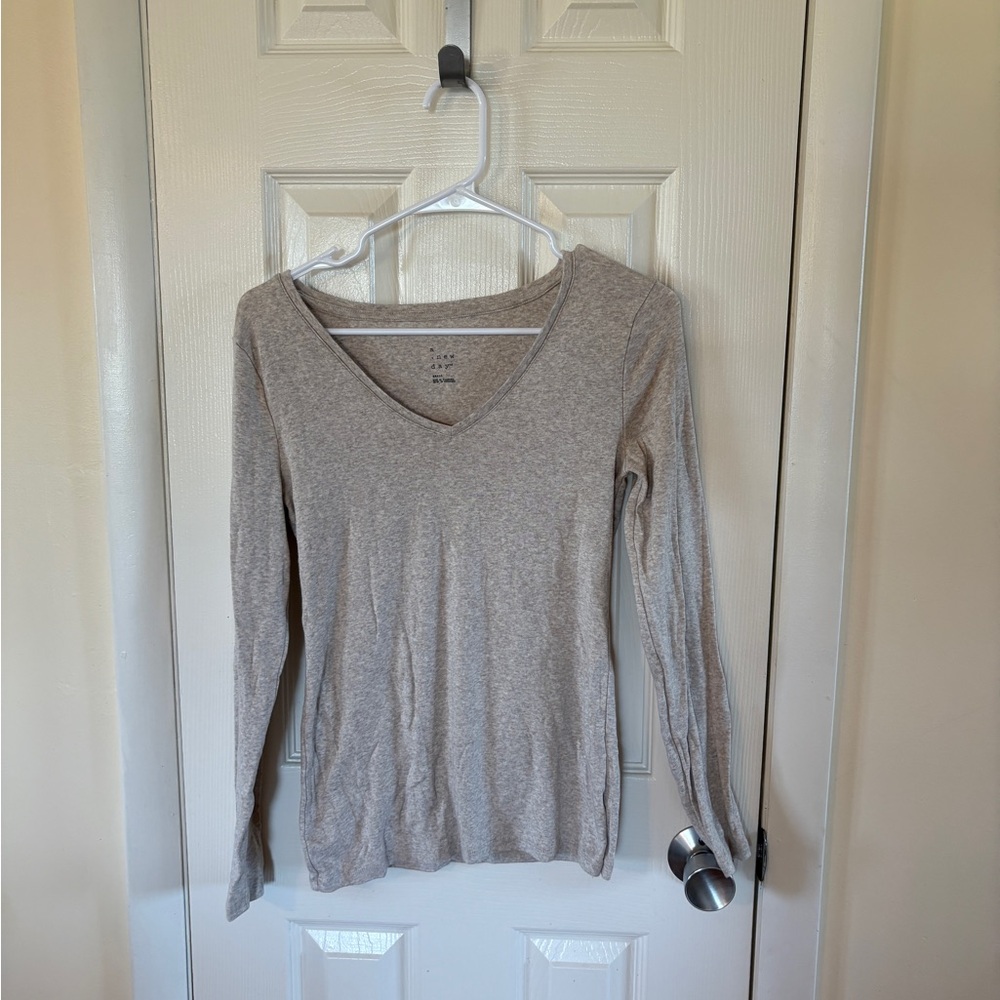 a new day Light Taupe V-Neck Long Sleeve Tee